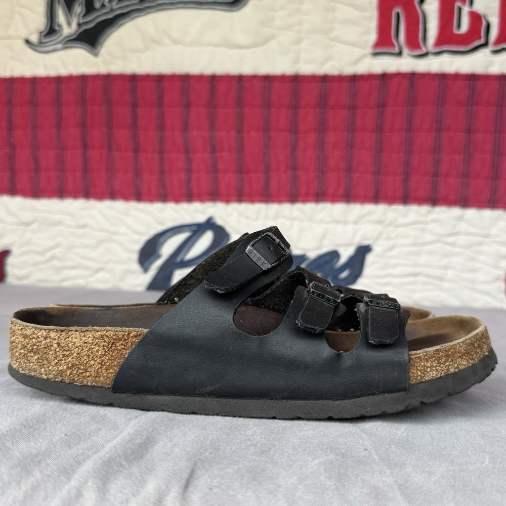 Size 39/W8 - Birkenstock Florida Black Triple Strap Florida Sandals - Picture 2 of 9